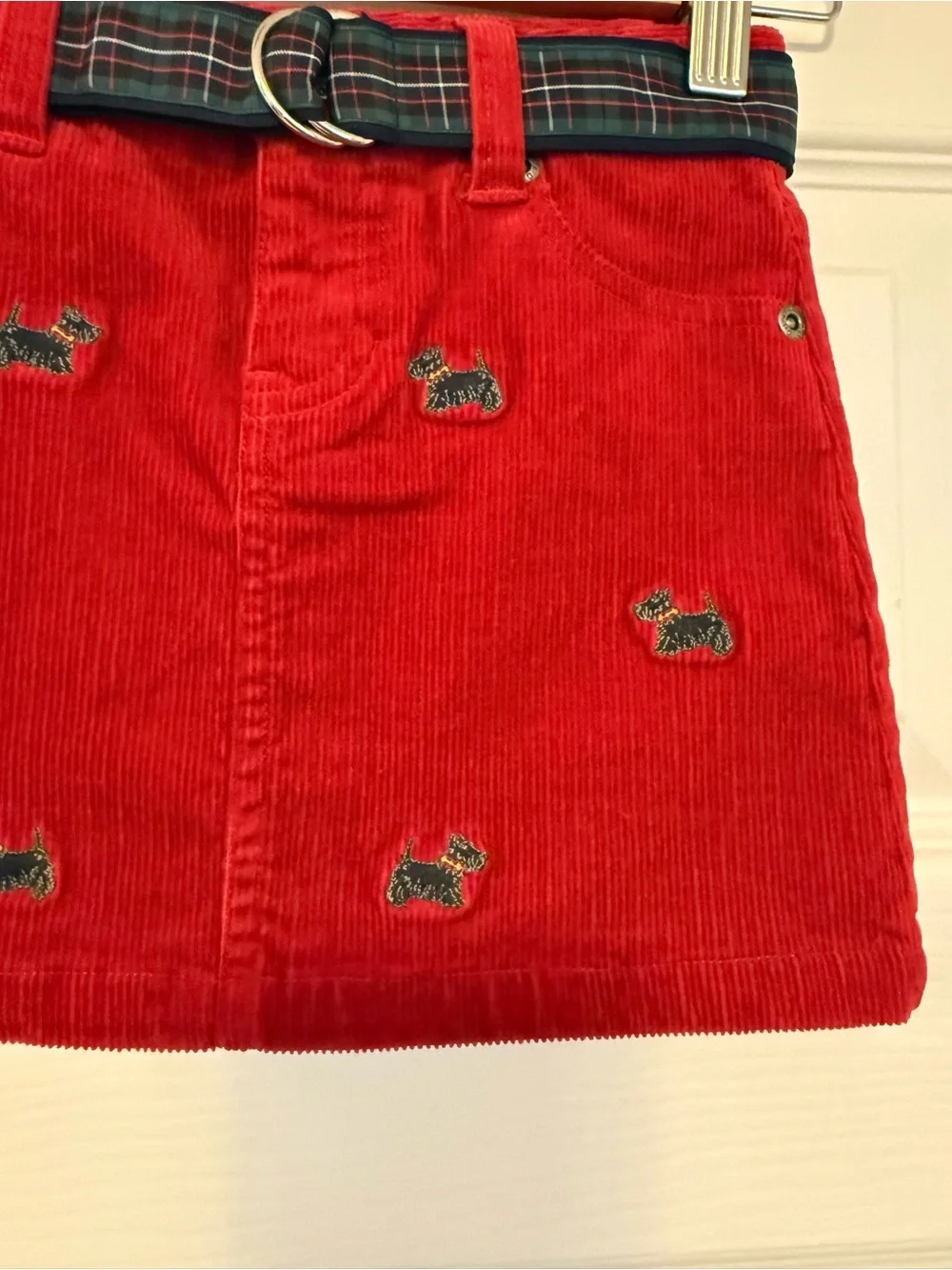Ralph Lauren Girl’s Red Corduroy Mini Skirt with Embroidered Scotty Dogs 4T